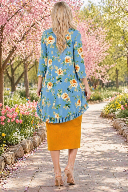 Sarah Blue & Yellow Floral Hi Low Tunic