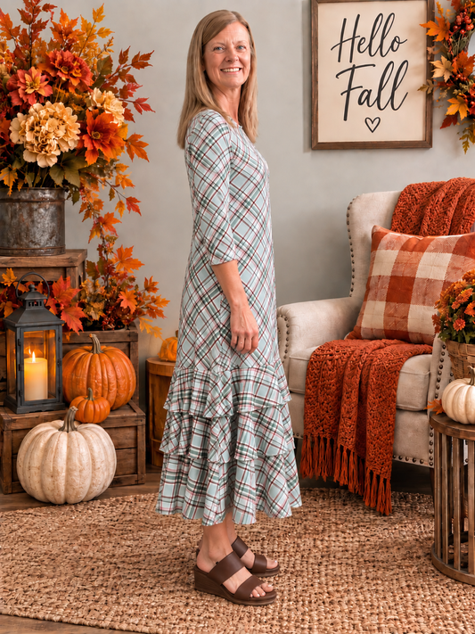 Jazzy Brown & Blue Plaid Dress