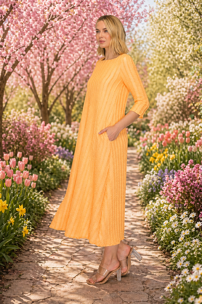 Soft Sunshine Crinkle Midi Dress