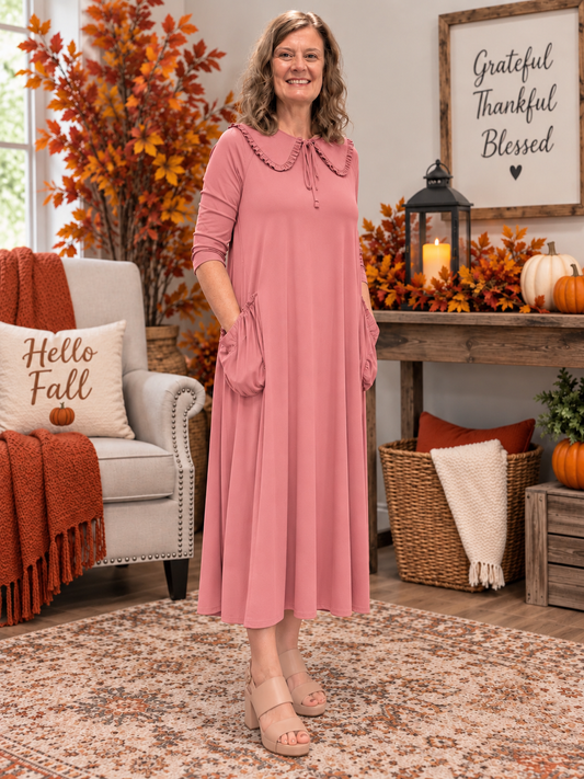 Deanna Peter Pan Collar Dress-Marsala