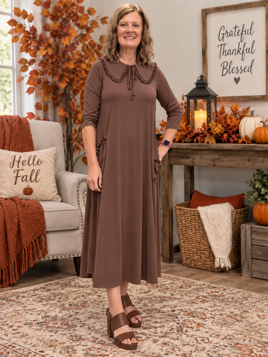 Deanna Peter Pan Collar Dress-Brown