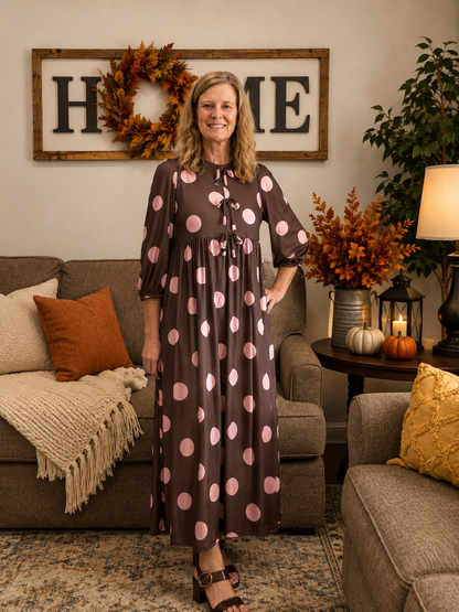 Crystal Brown & Pink Polka Dot Dress