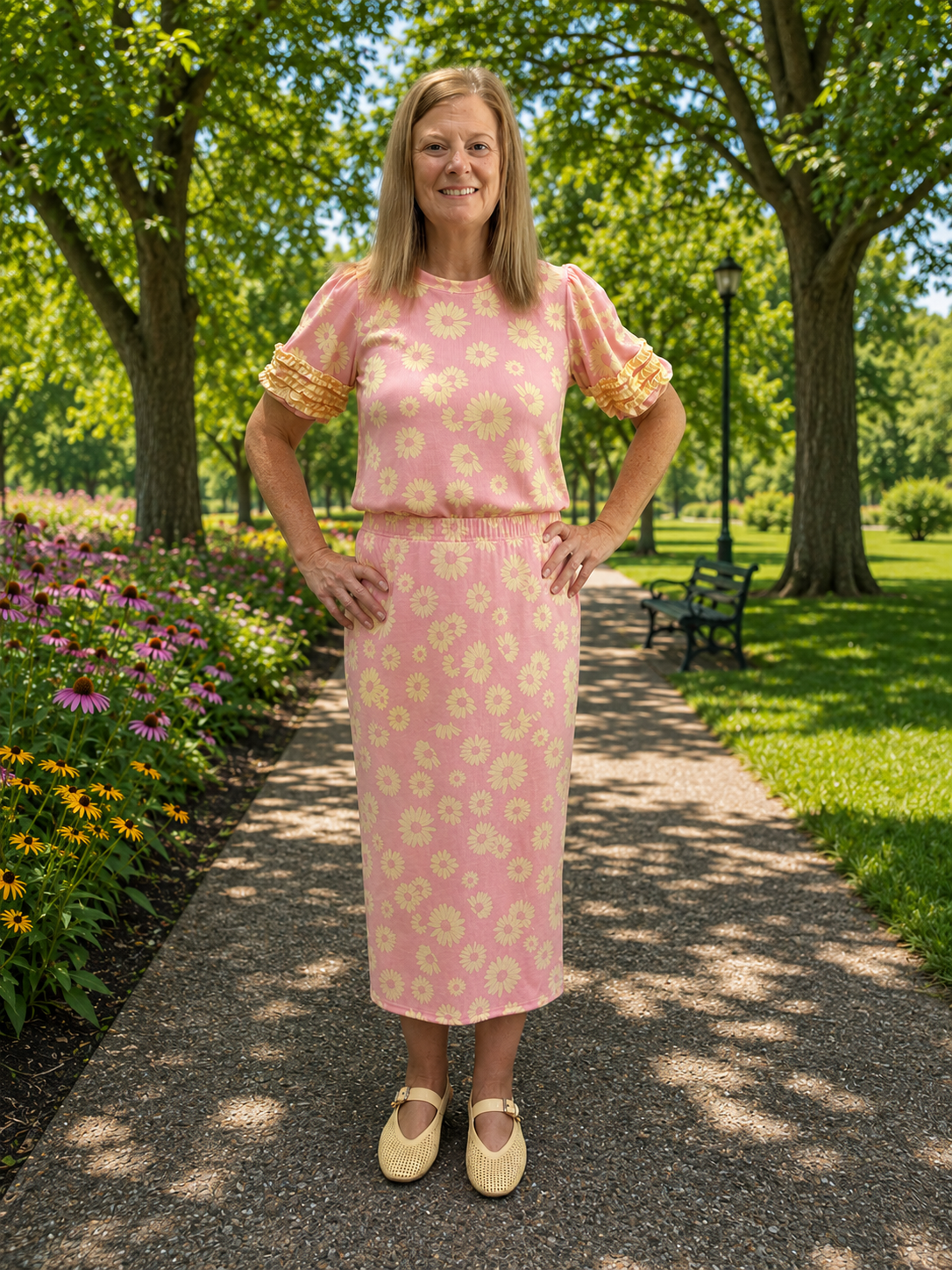 Pink/Yellow Floral Skirt Set