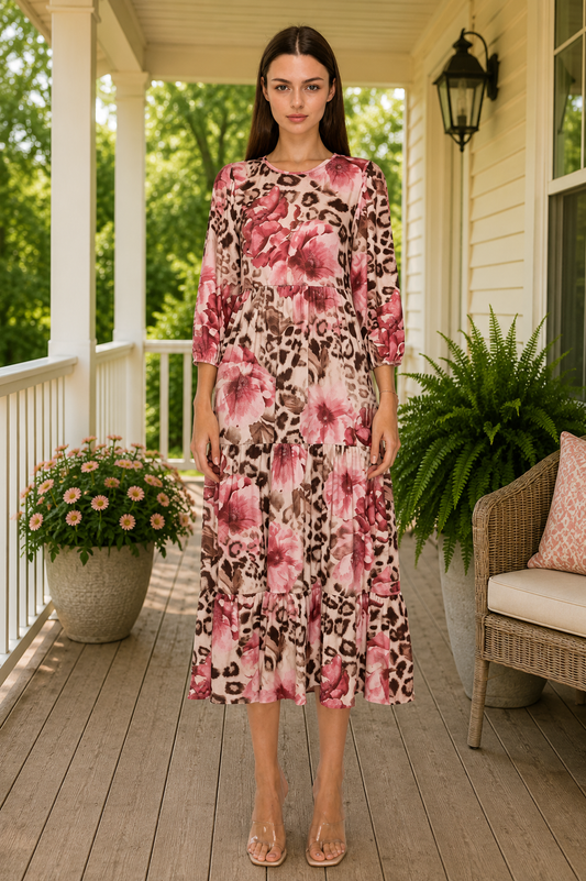 Candy Ruffle Leopard Pink Floral Dress
