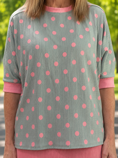 Light Sage & Pink Polka Dot Skirt Set 1X-2X shipping 8/24/26