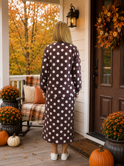 Burgundy Polkadot Skirt Set