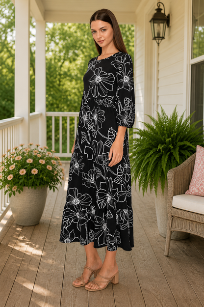 Candy Ruffle Black/White Floral Dress