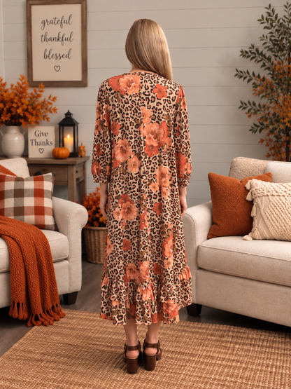 Julia Rust Floral Leopard Dress