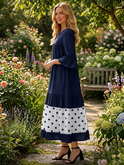Keeley Navy Polka Dot Dress￼