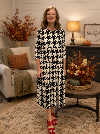 Addy-Midi Houndstooth Dress