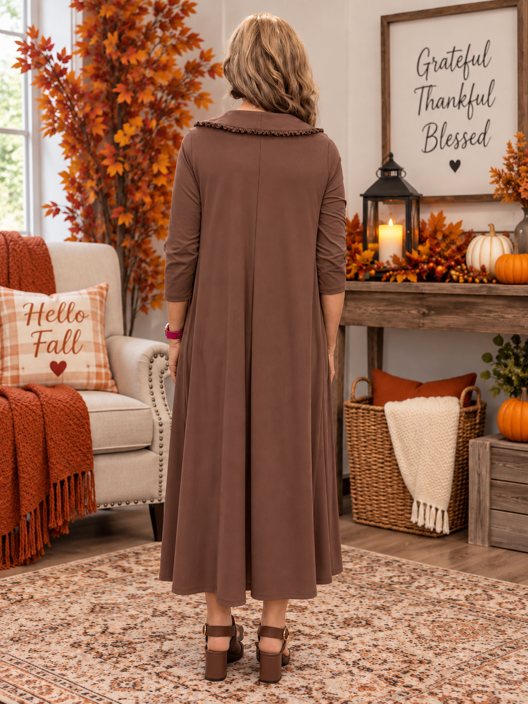 Deanna Peter Pan Collar Dress-Brown