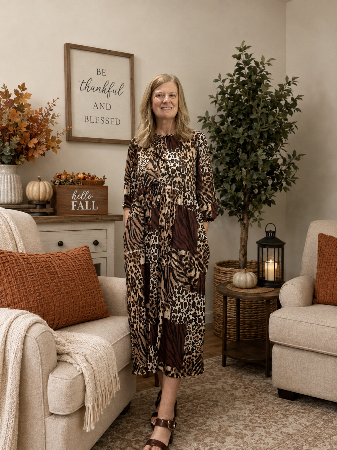 Crystal Midi-Animal Patchwork Print Dress