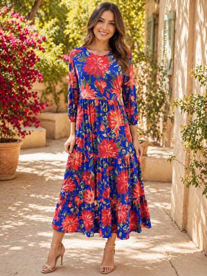 Iris-Royal Blue Red Floral Dress