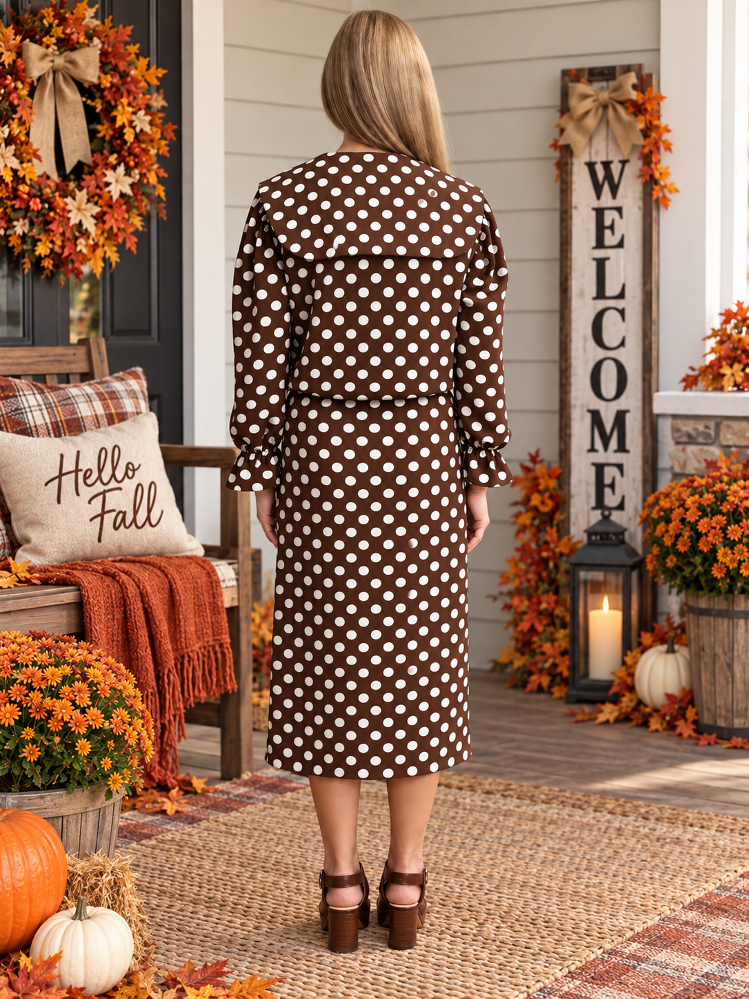 Brown & White Polka Dot Skirt