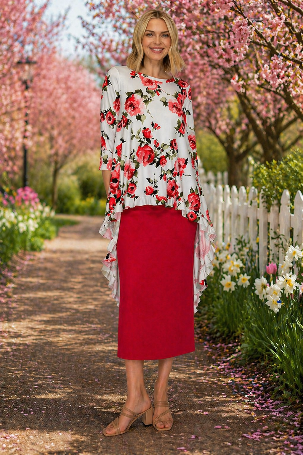Sarah White Floral Hi Low Tunic