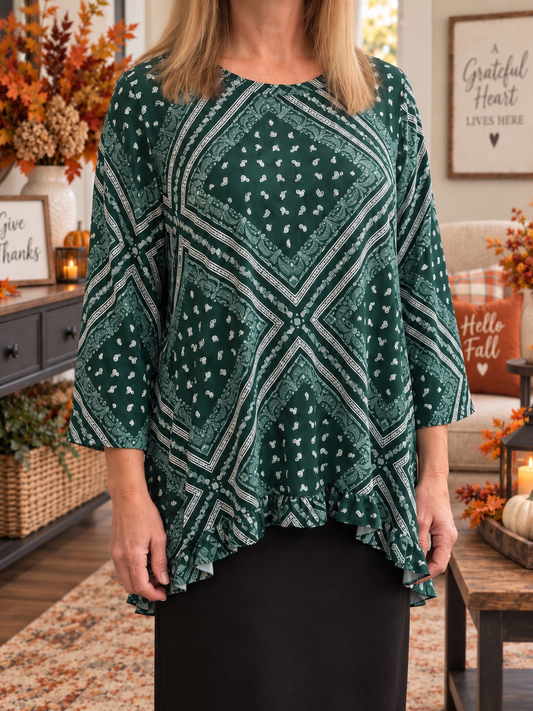 Macy-Hunter Green Paisley Block Tunic