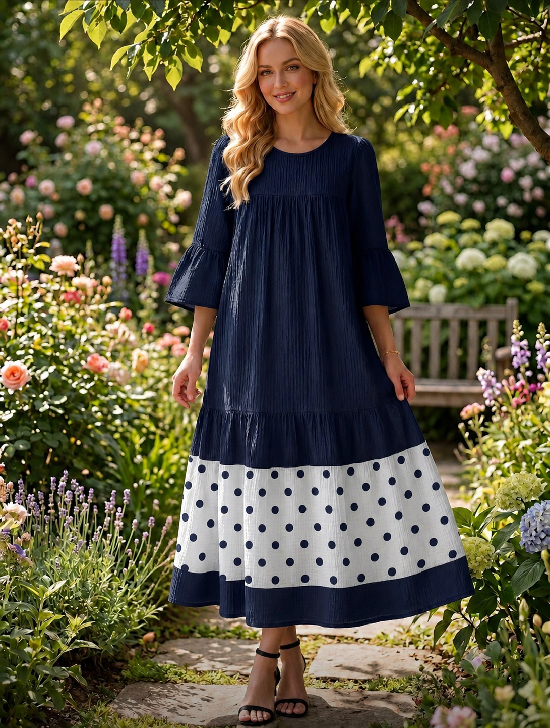 Keeley Navy Polka Dot Dress￼