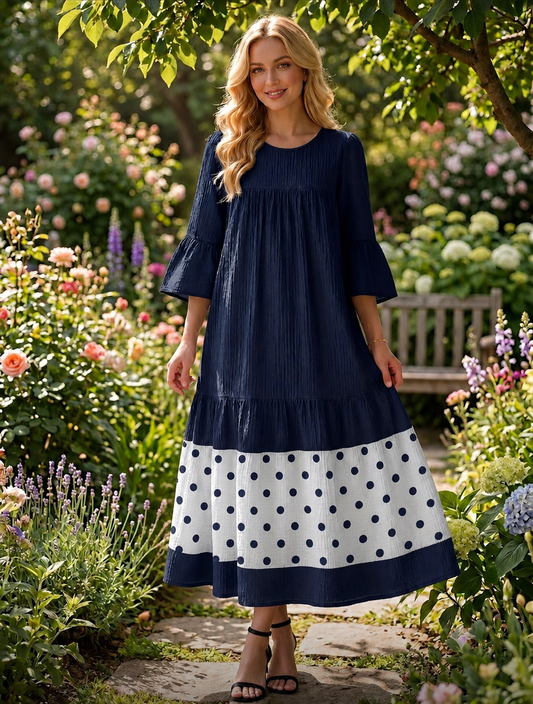 Keeley Navy Polka Dot Dress￼