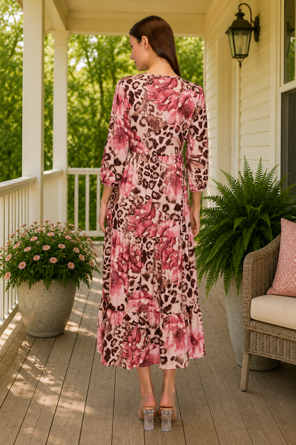 Candy Ruffle Leopard Pink Floral Dress