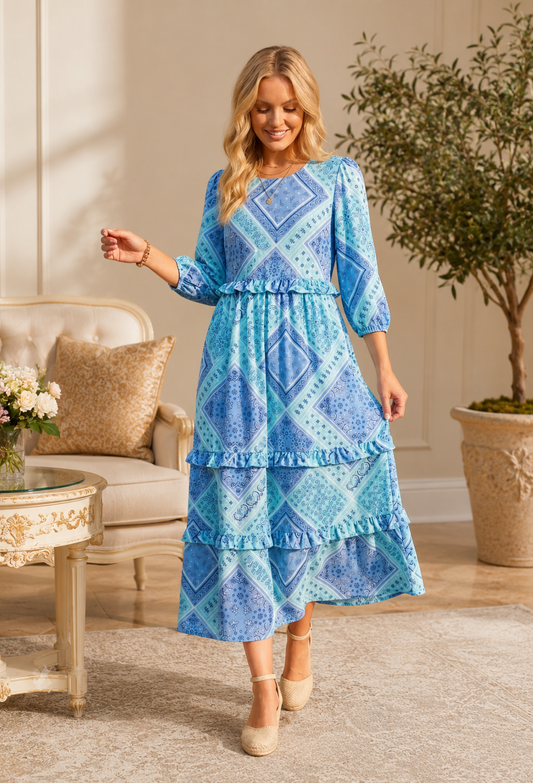 June Patchwork Ruffle Dress-2 Colors