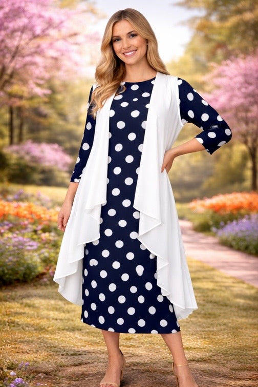 Polka Dot Layering Dress-3/4 Sleeve-4 Colors