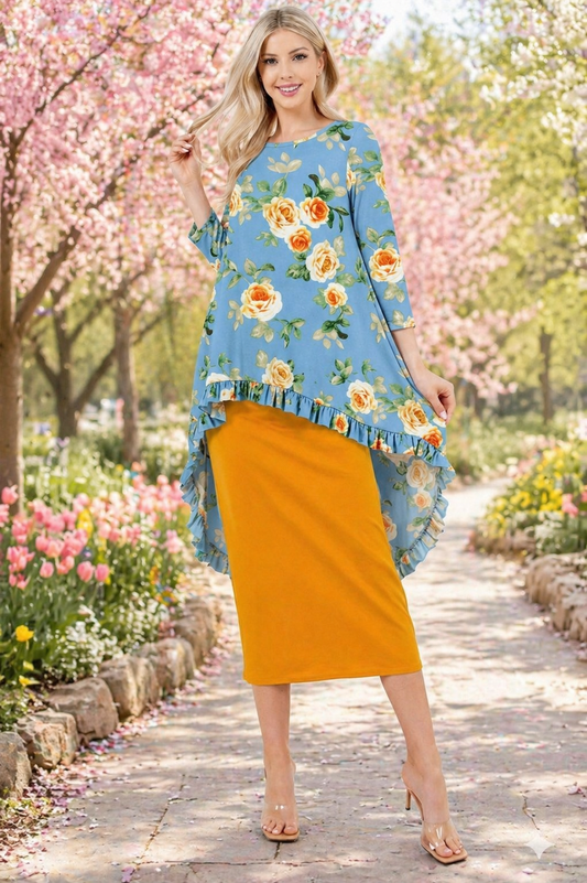 Sarah Blue & Yellow Floral Hi Low Tunic
