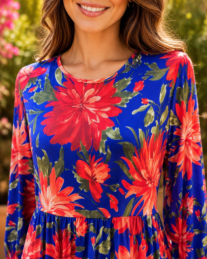 Iris-Royal Blue Red Floral Dress