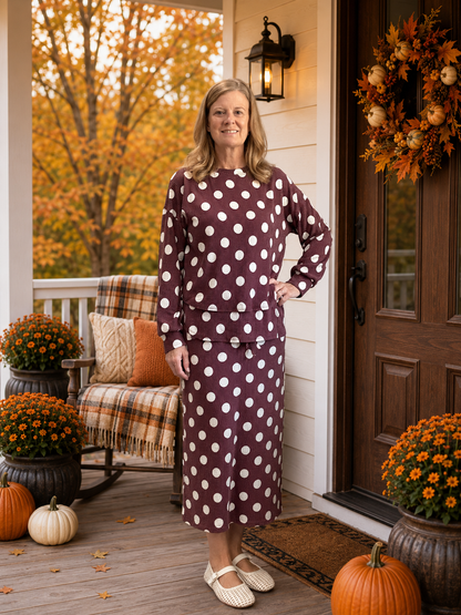 Burgundy Polkadot Skirt Set