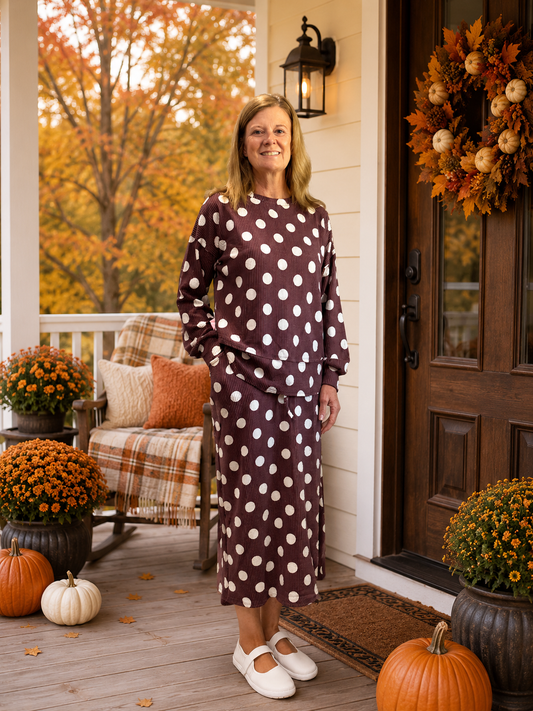 Burgundy Polkadot Skirt Set