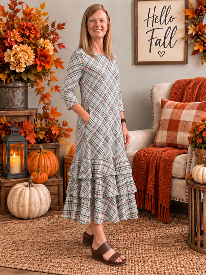 Jazzy Brown & Green Plaid Dress