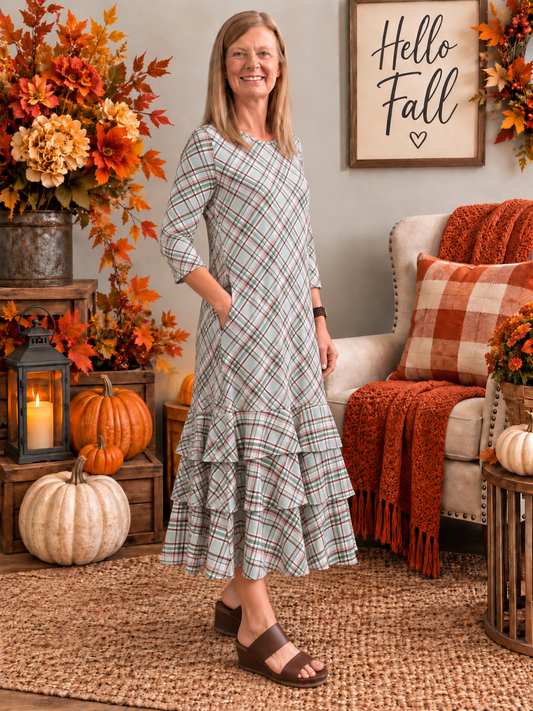 Jazzy Brown & Green Plaid Dress