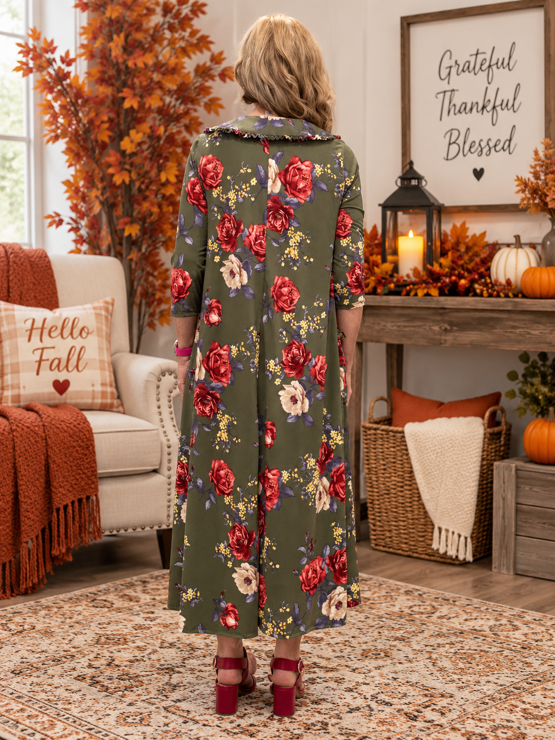 Deanna Peter Pan Collar Olive Floral Dress