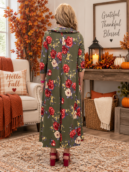 Deanna Peter Pan Collar Olive Floral Dress