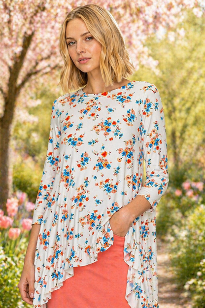 Sarah White Floral Hi Low Tunic