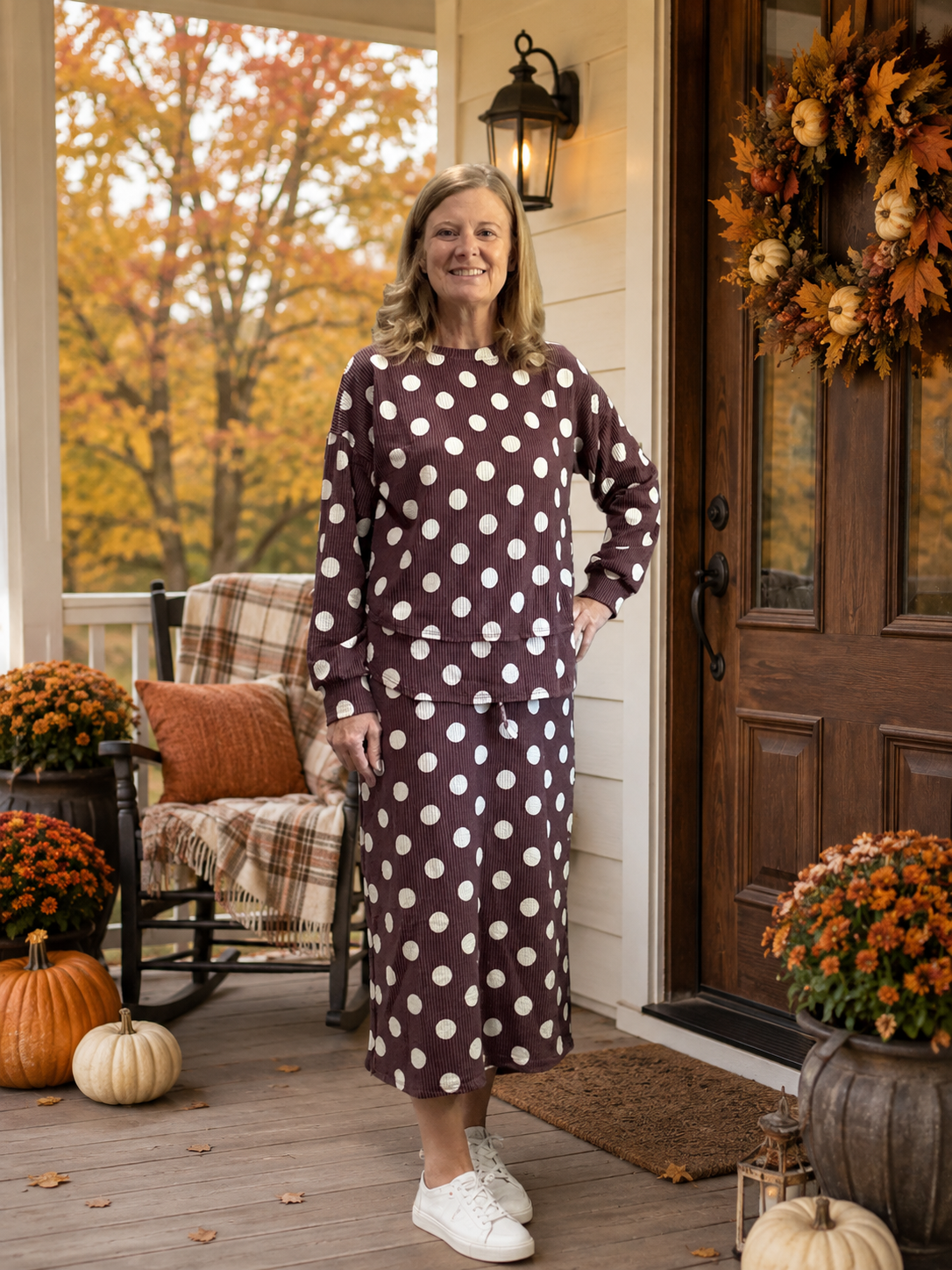 Burgundy Polkadot Skirt Set