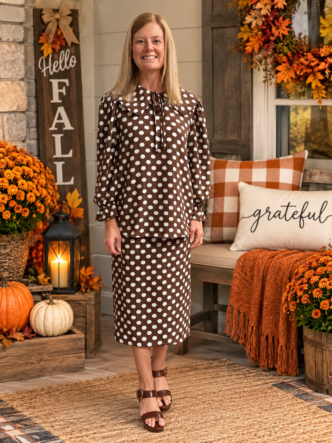 Brown & White Polka Dot Peter Pan Collar Tunic