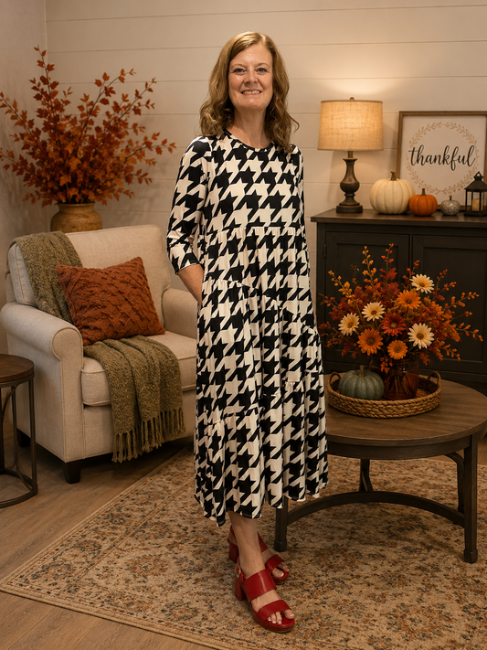 Addy-Midi Houndstooth Dress