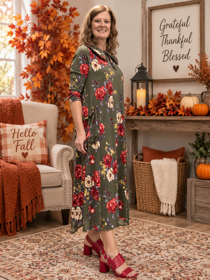 Deanna Peter Pan Collar Olive Floral Dress