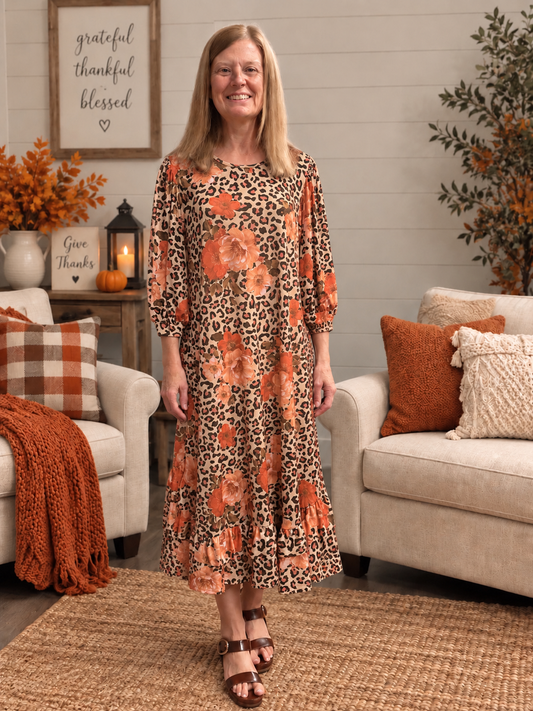 Julia Rust Floral Leopard Dress