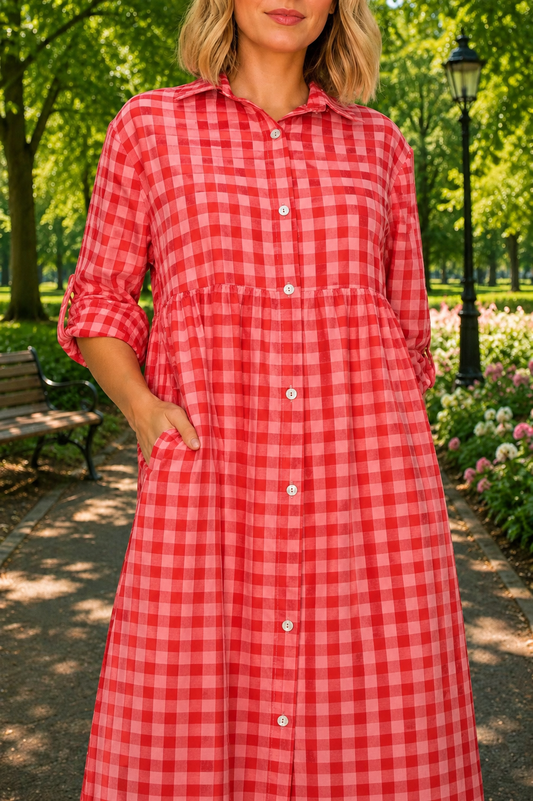 Red Gingham Dress (Oversized) 50% Off when added to cart-Final Sale-no returns, exchanges or refunds