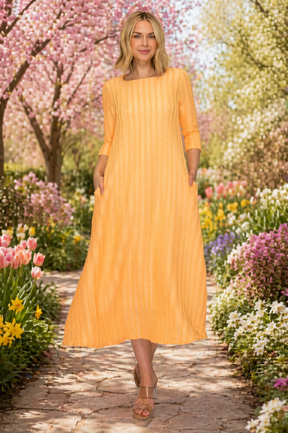 Soft Sunshine Crinkle Midi Dress