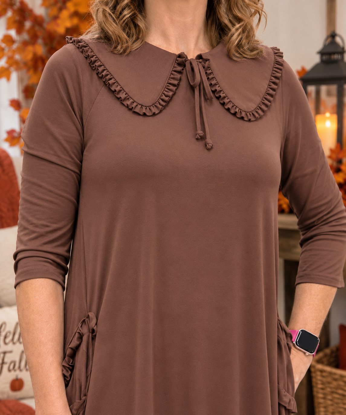 Deanna Peter Pan Collar Dress-Brown