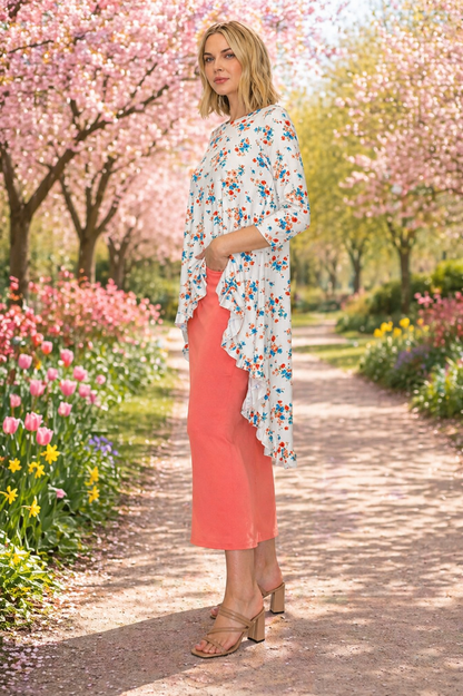 Sarah White Floral Hi Low Tunic