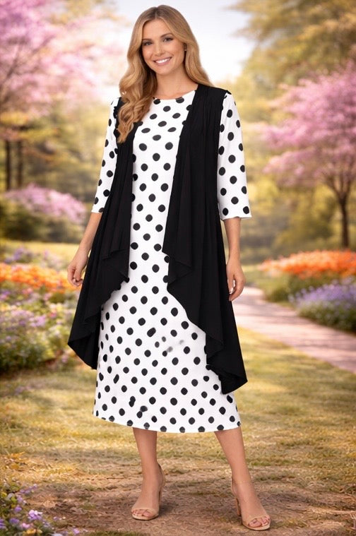 Polka Dot Layering Dress-3/4 Sleeve-4 Colors