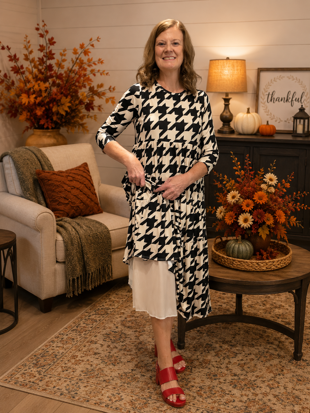 Addy-Midi Houndstooth Dress