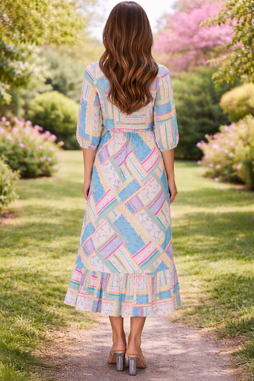 Candy Ruffle Waist Path-Work Dress
