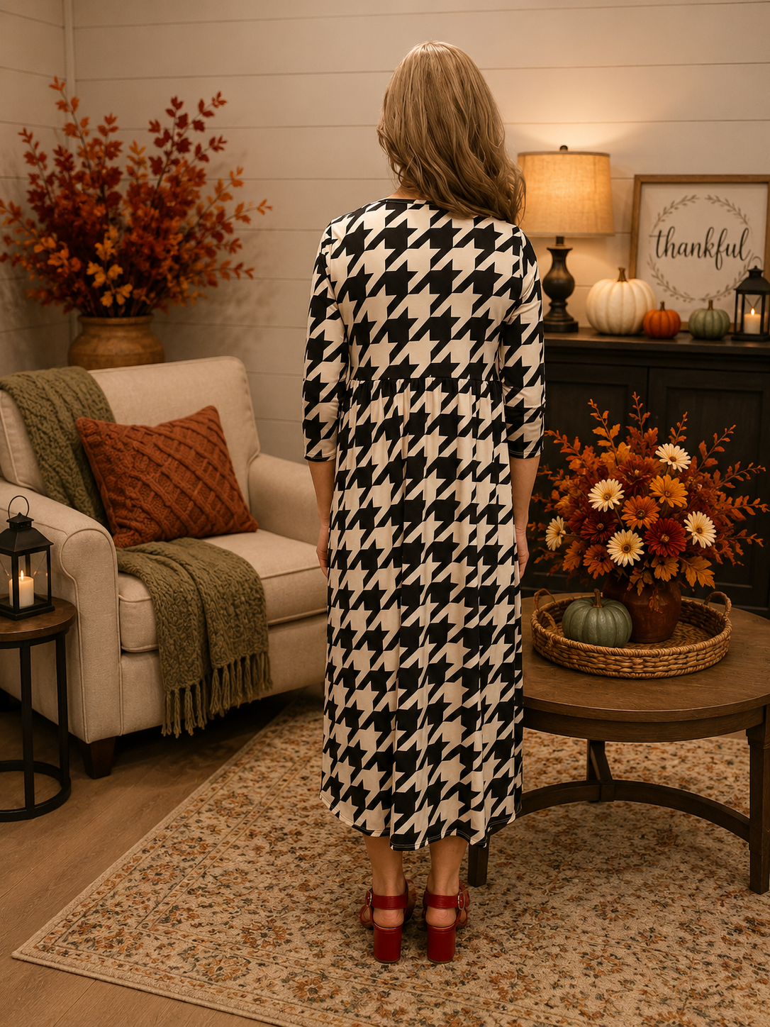Addy-Midi Houndstooth Dress