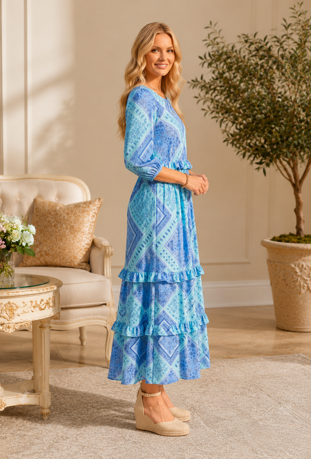 June Patchwork Ruffle Dress-2 Colors