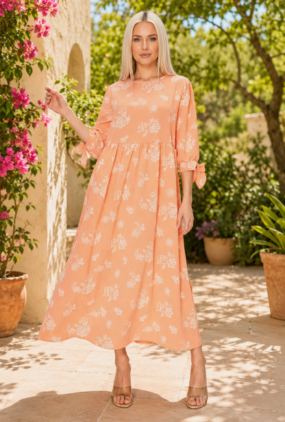 Ava-Peach Floral Dress