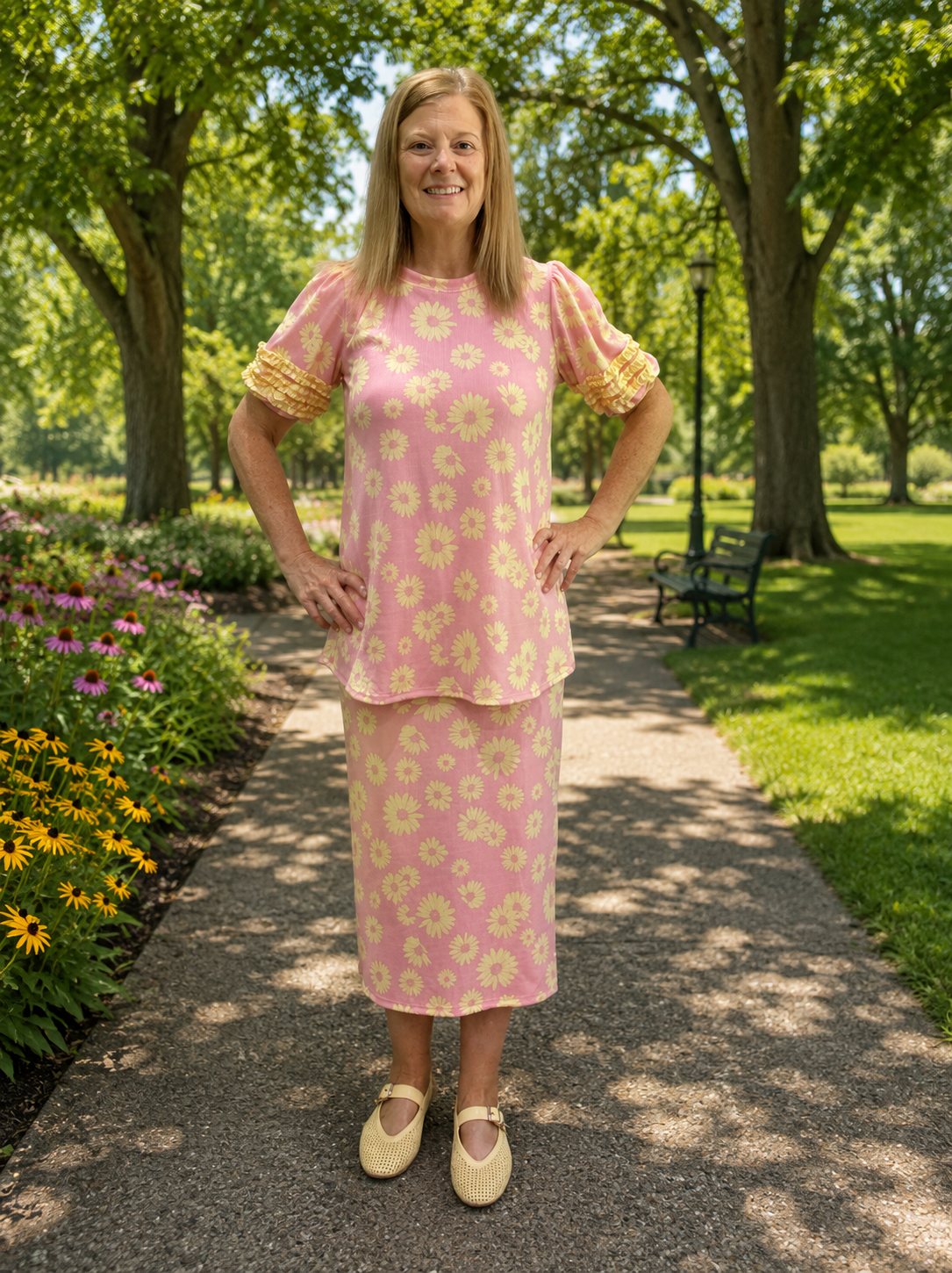 Pink/Yellow Floral Skirt Set